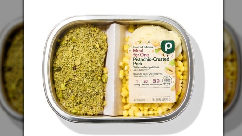 Publix' Pistachio Crusted Pork, with Mashed Potatoes and Corn Meal for One