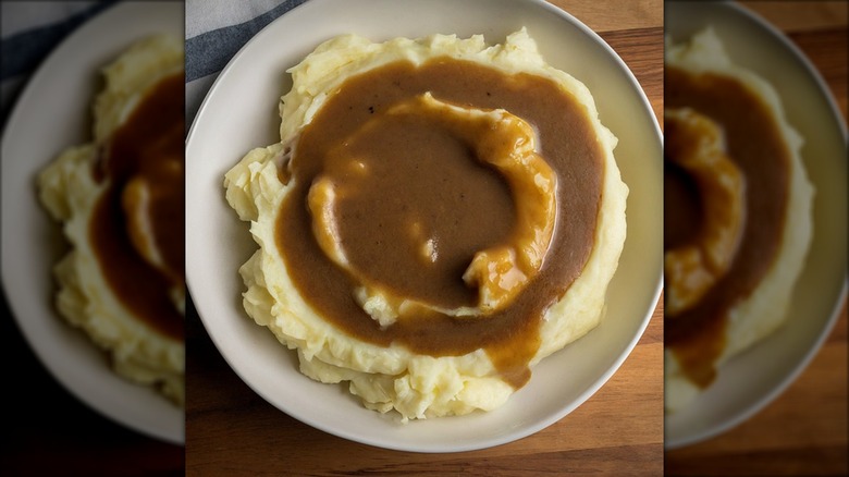 publix mashed potatoes with gravy on plate