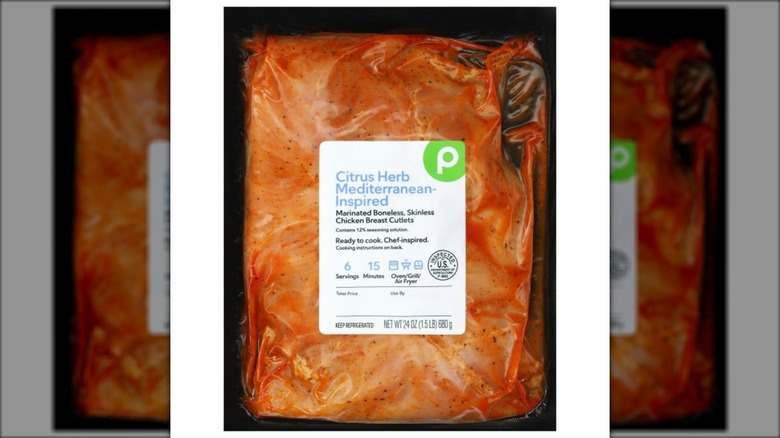 marinated chicken breast in black package