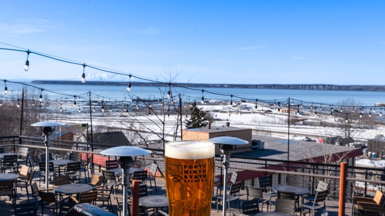 The view from the rooftop bar at 49th State Brewing in Alaska