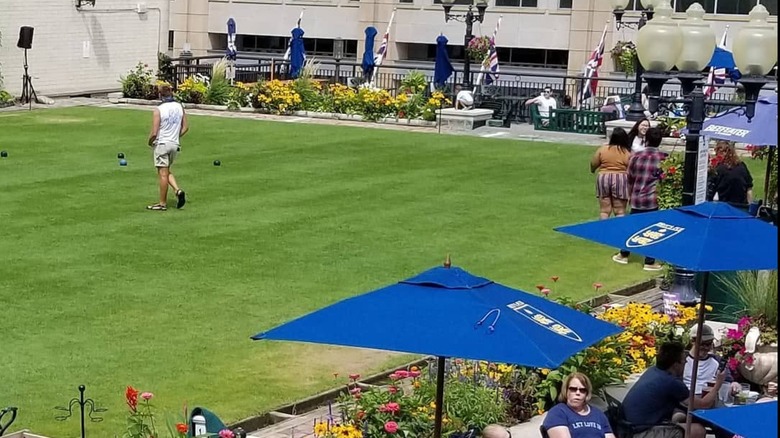 Lawn bowling on the rooftop of Brit's Pub in Minnesota