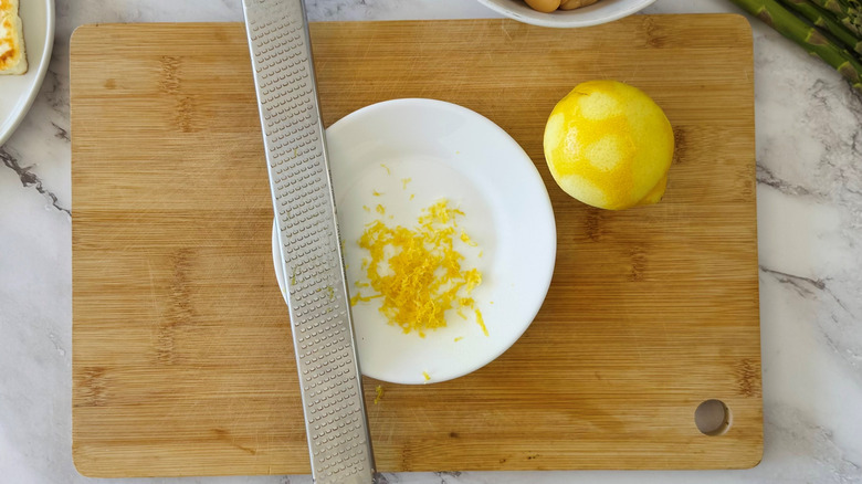 lemon zest in a white bowl