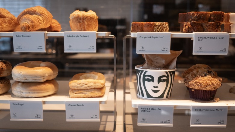 starbucks pastry case with miscellaneous baked goods