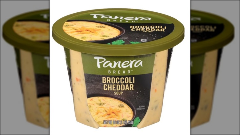 panera broccoli cheddar soup with container
