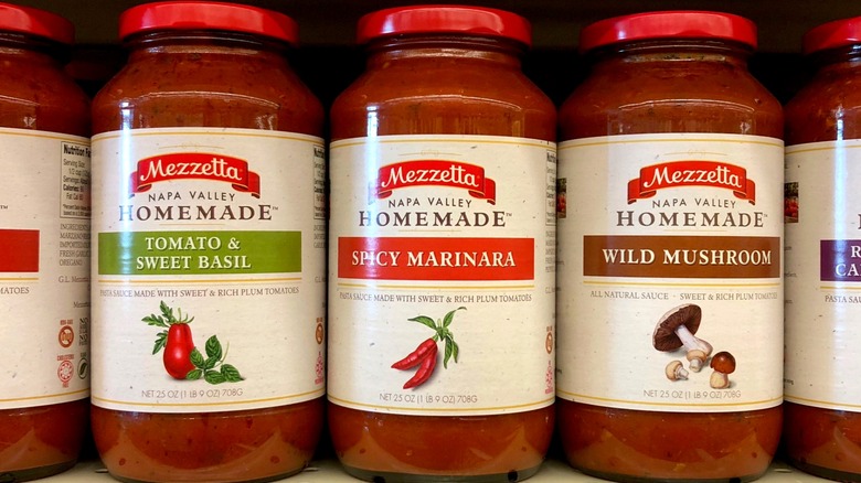 Mezzetta brand past sauces in grocery store