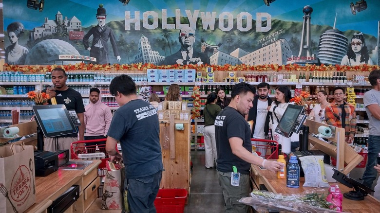 customers check out at hollywood trader joe's
