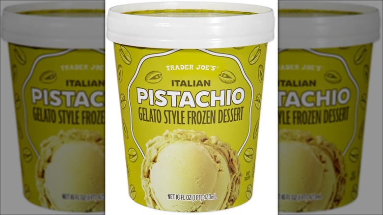 chartreuse container of pistachio gelato dessert