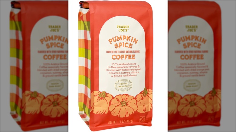 gingham patterned bag of coffee grounds