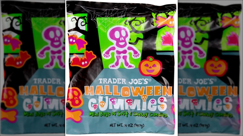 neon bag of halloween themed gummies