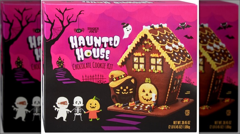 pink and purple box with halloween cookie house