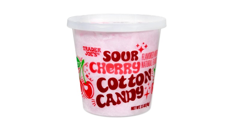 plastic container of sour cherry cotton candy