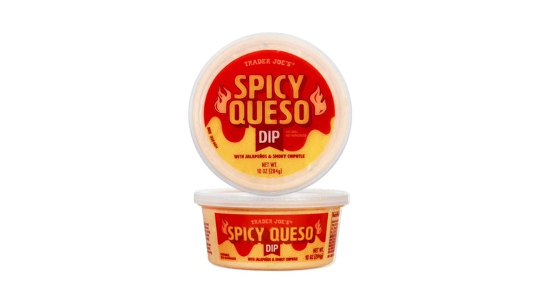 front and side view of spicy queso dip container