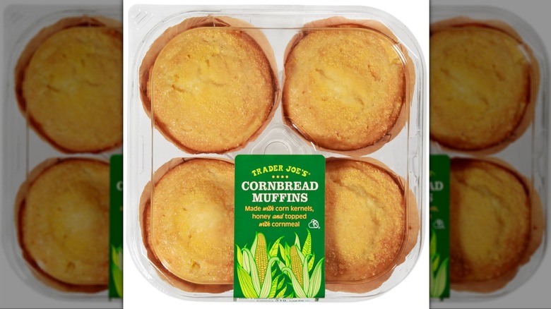four pack of cornbread muffins in clear package