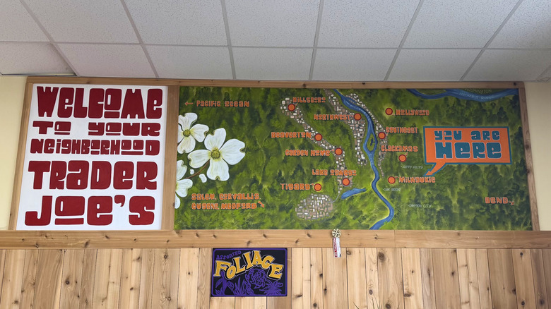 Closeup of Trader Joe's welcome sign inside store
