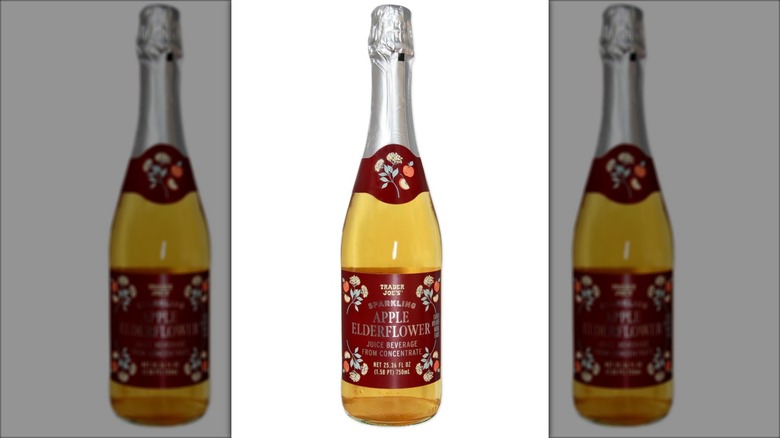elderflower drink with crimson flowered label