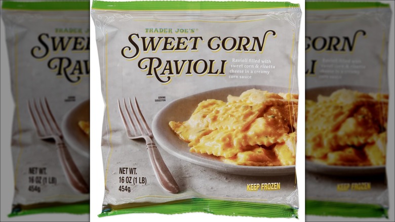 gray and green bag of sweet corn ravioli