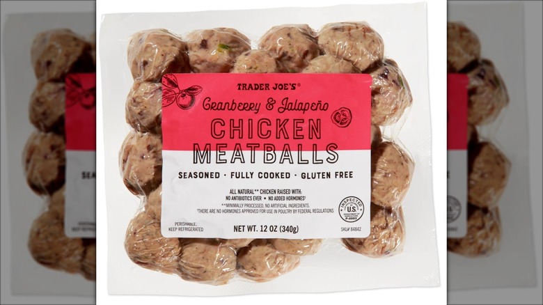 red and white package of chicken meatballs