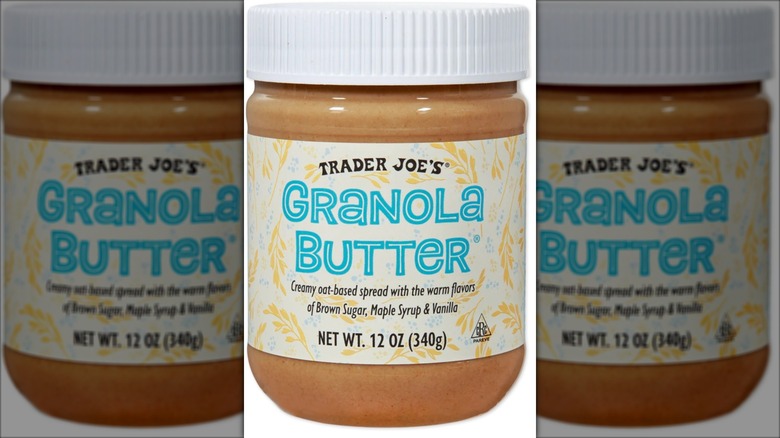 jar of granola butter with blue and yellow label