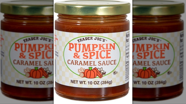 pumpkin spice caramel sauce with checkered label