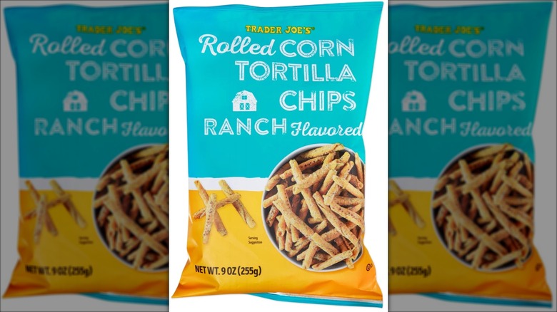 blue and yellow bag of ranch rolled tortilla chips
