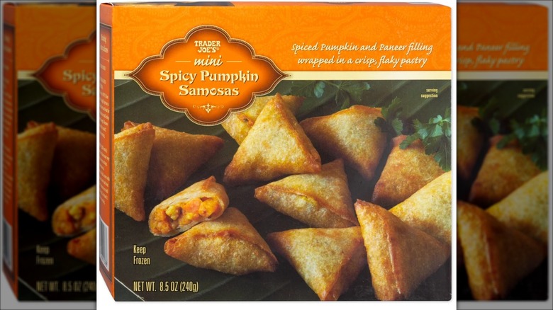 orange box of pumpkin samosas