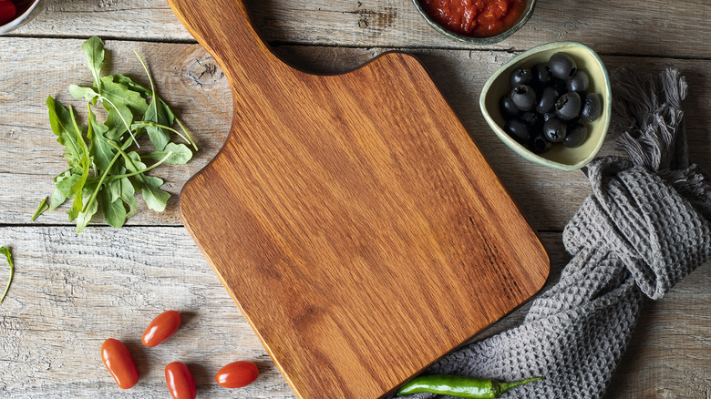 wooden cutting board in kitchen