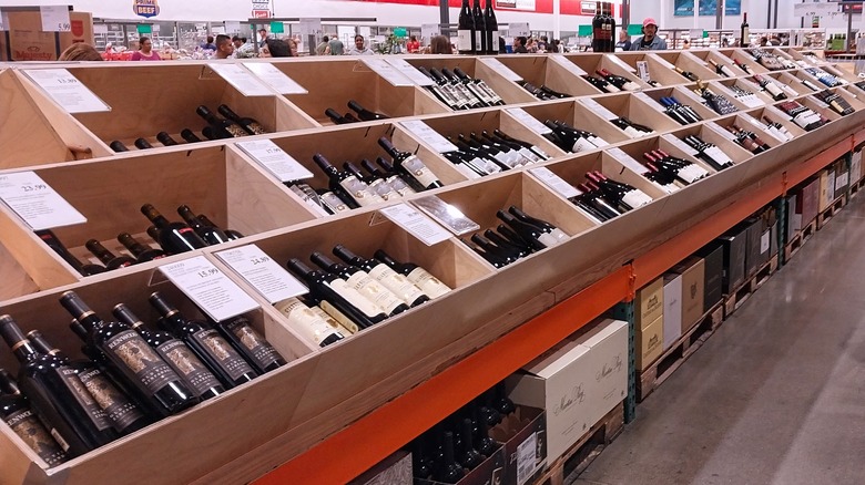 display of costco wines in crates