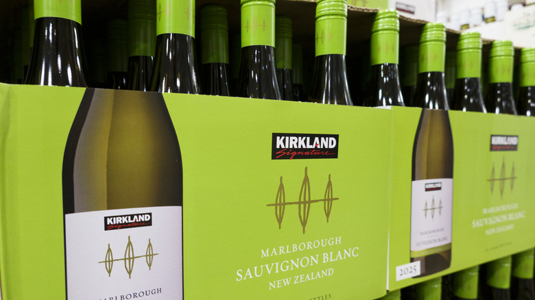 Bottles of Kirkland Signature Marlborough Sauvignon Blanc at costco warehouse