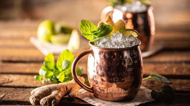 Mule containing ginger beer or ginger ale