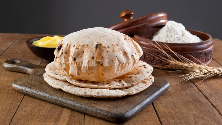 Fresh puffed roti with flour and butter substitute