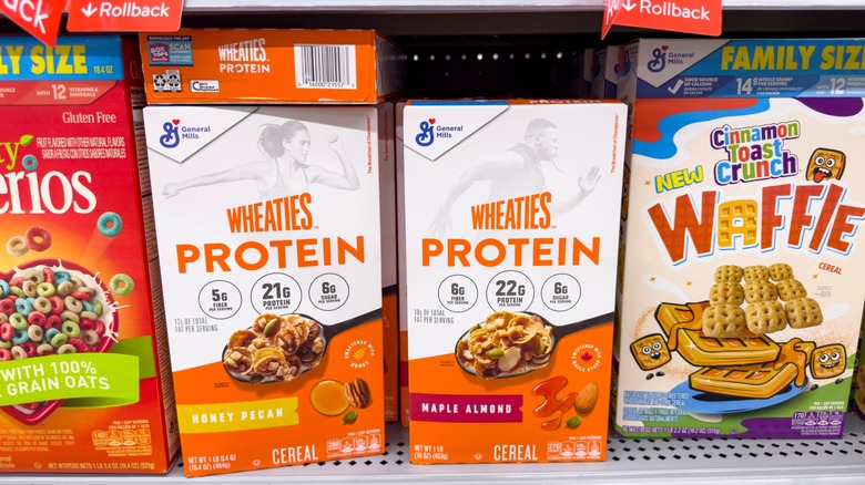 wheaties protein cereal on shelf at walmart