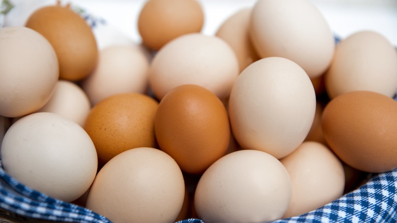 basket with chicken eggs