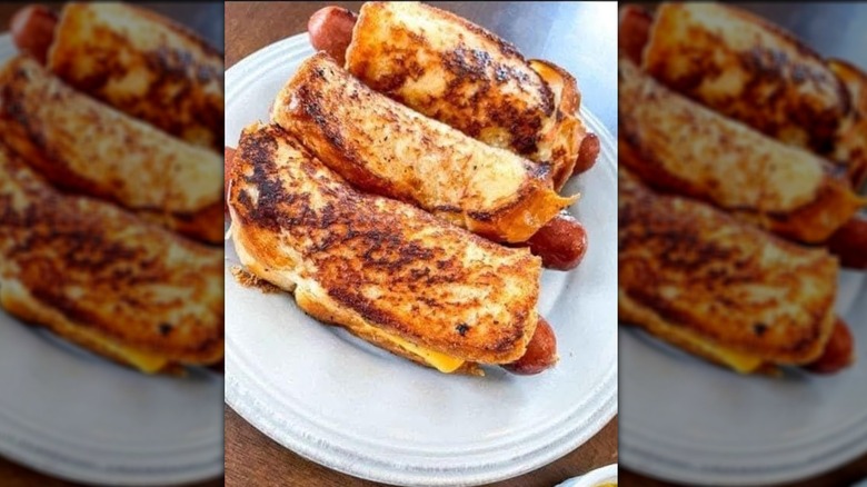 grilled cheese hot dogs on white plate