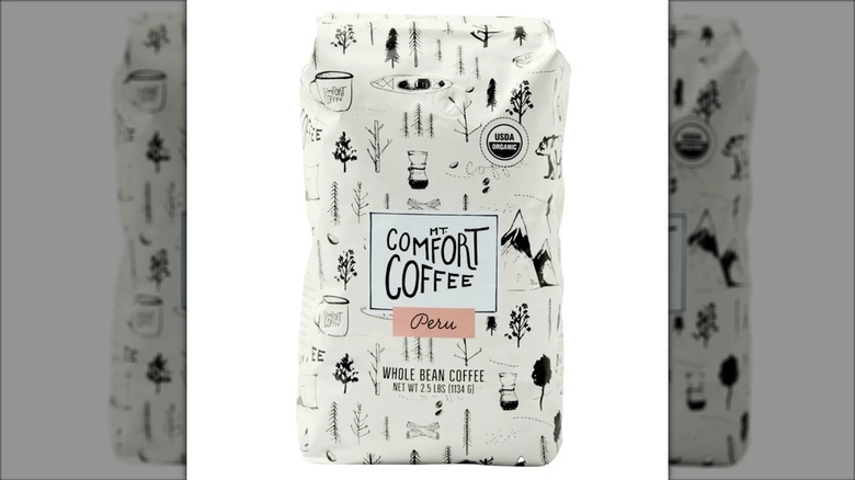 white bag of mt. comfort coffee from costco