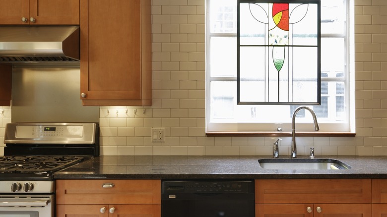 kitchen with stained glass window