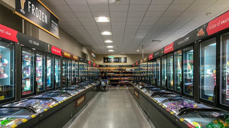 Aldi frozen food aisle with cold cases