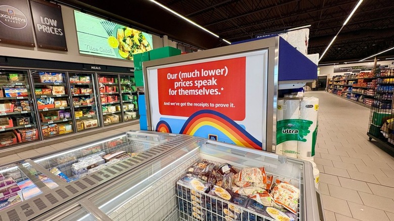 aldi freezer section with sign