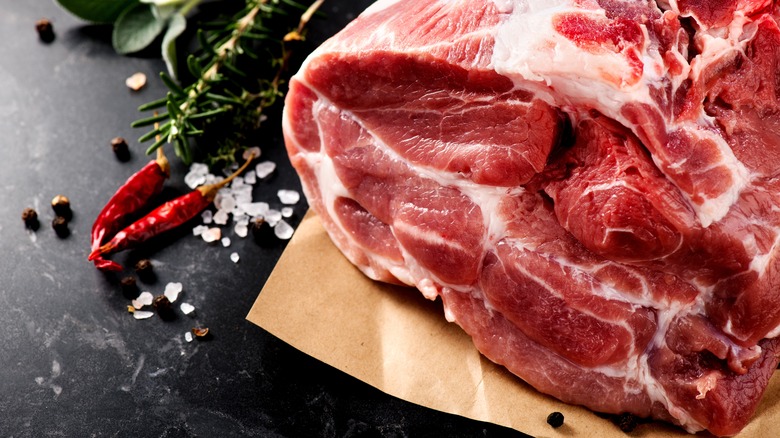 A pork shoulder butt on butcher paper