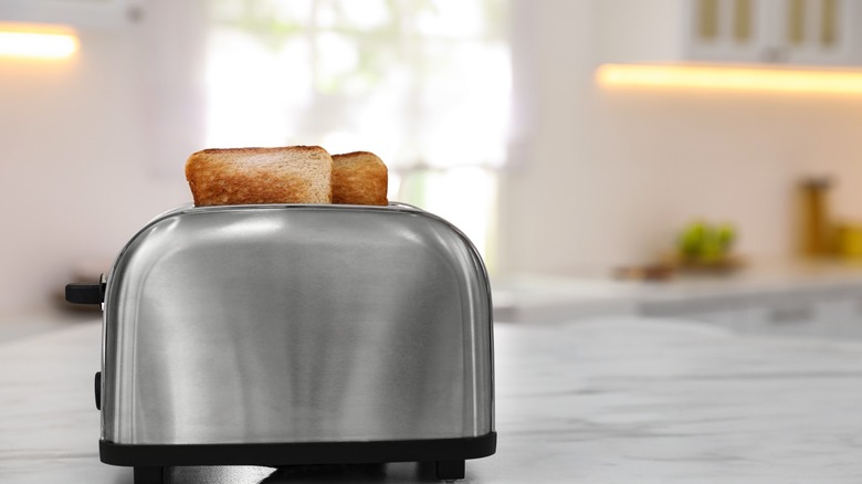 two slices of toast in toaster