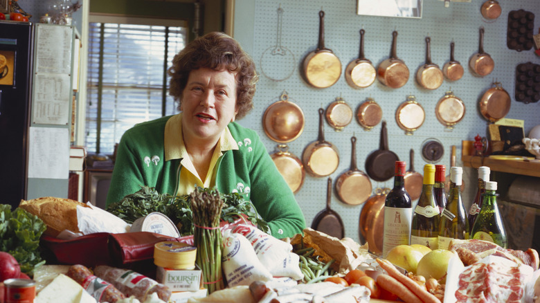 Julia Child in the kitchen.