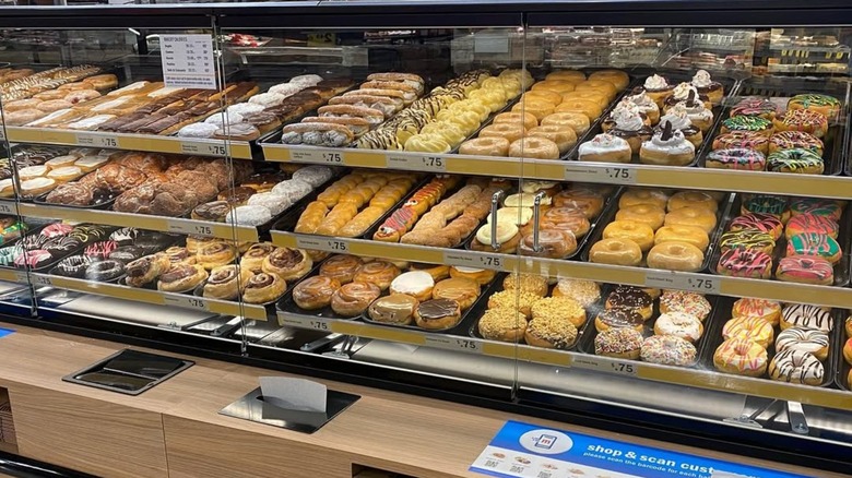 Array of donuts in Meijer bakery case