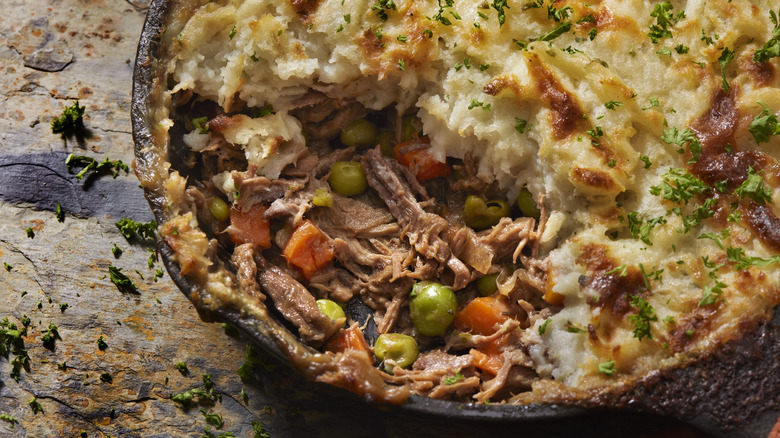 cumberland pie made with portion scooped out