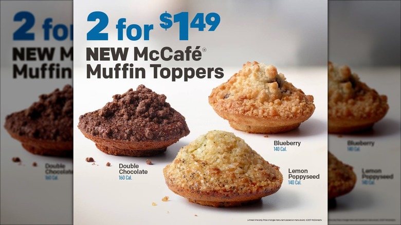mcdonald's muffin toppers with crumbs on white background