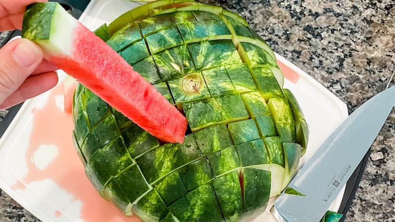Watermelon cut into watermelon sticks