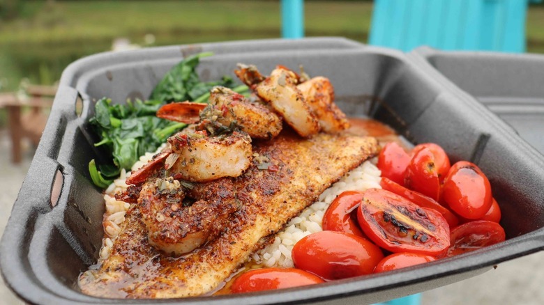 Blackened sea bass and grilled shrimp from Page's Okra Grill