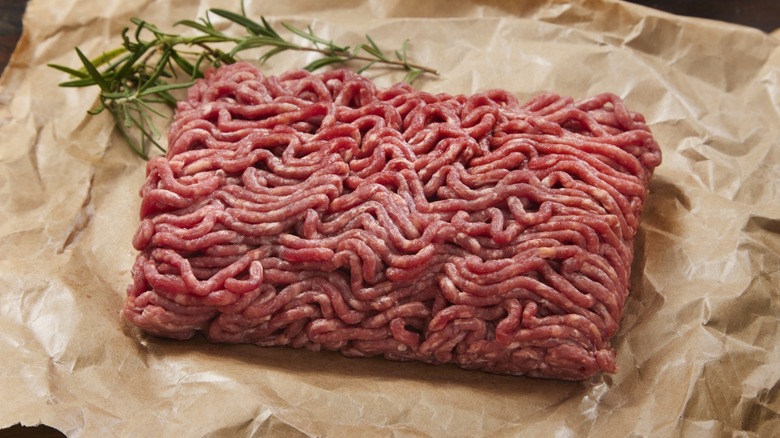 raw ground beef on butcher paper
