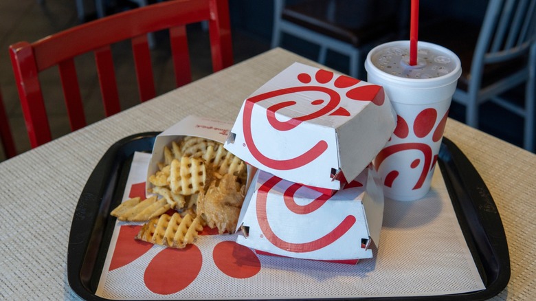 chick-fil-a meal on tray in restaurant
