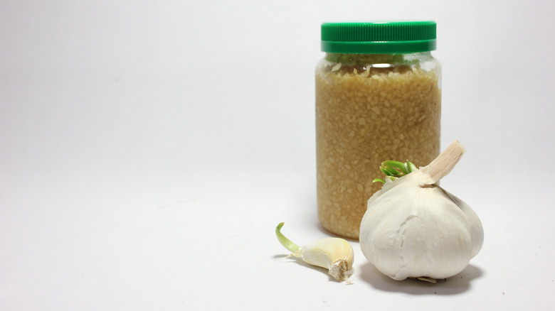 Jarred garlic and bulb