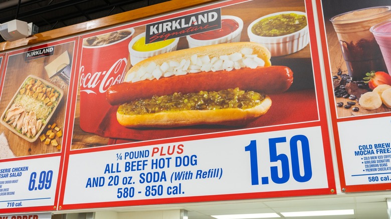 costco food court hotdog advertised on sign