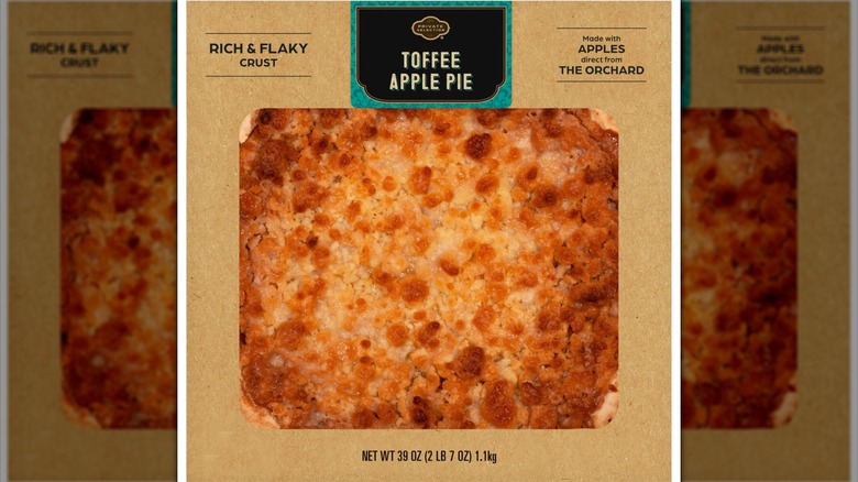 Cardboard box containing Kroger Private Selection Toffee Apple Pie